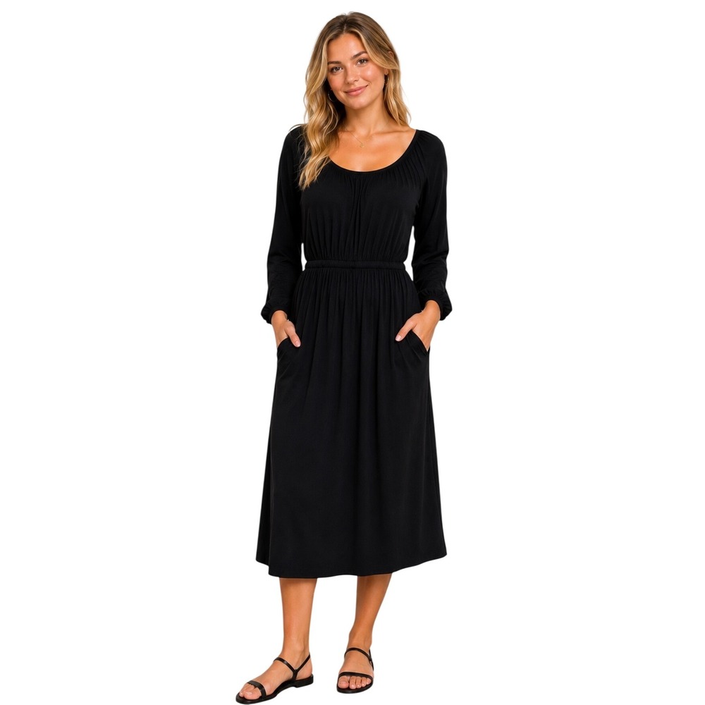 Torrid Super Soft Black Knit Long Sleeve Midi Dress Plus Size 1 1X Scoop Neck